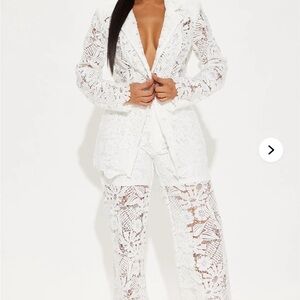 Fashion Nova White Lace Pantsuit with Blazer